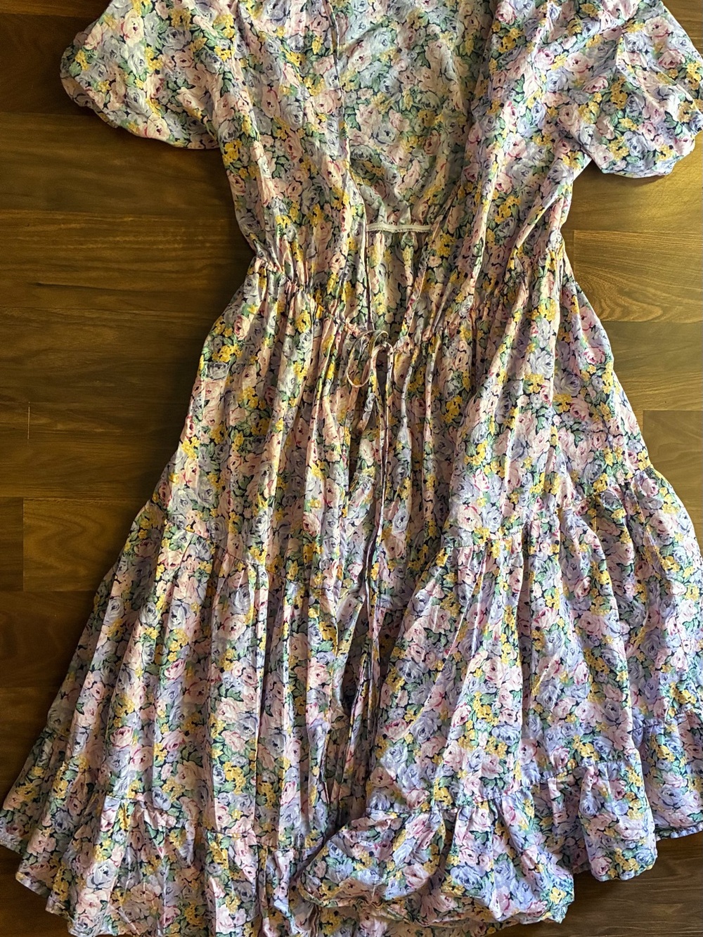 Sister Jane Pastel Floral Tiered Dress ruffles M cotton
